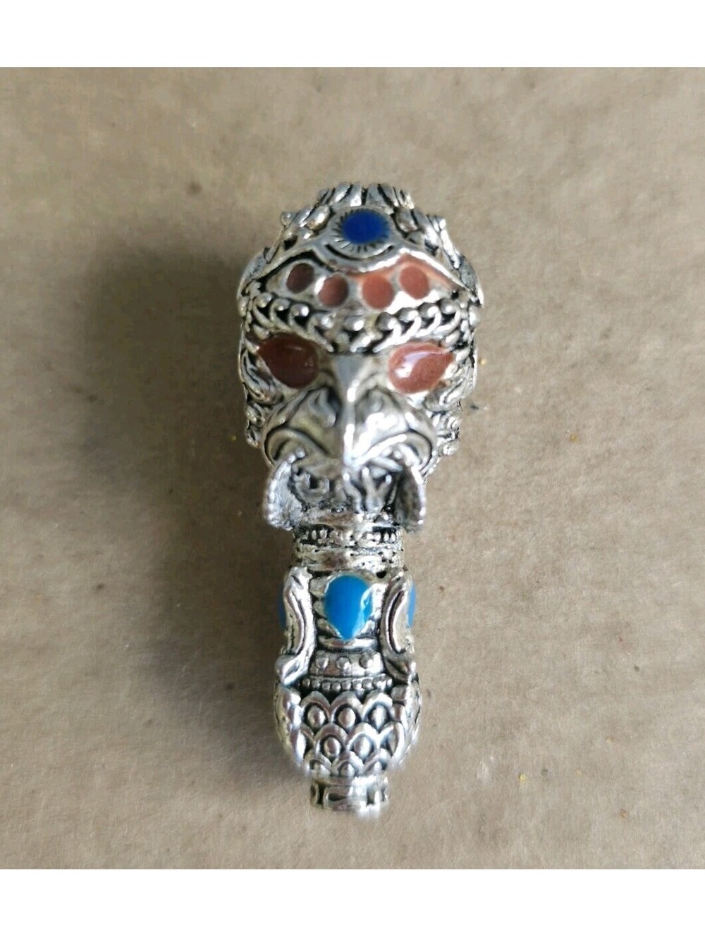 Tibetan Silver Mahakala Phurba Pendant Turquoise Buddhist Wrathful Deity Amulet
